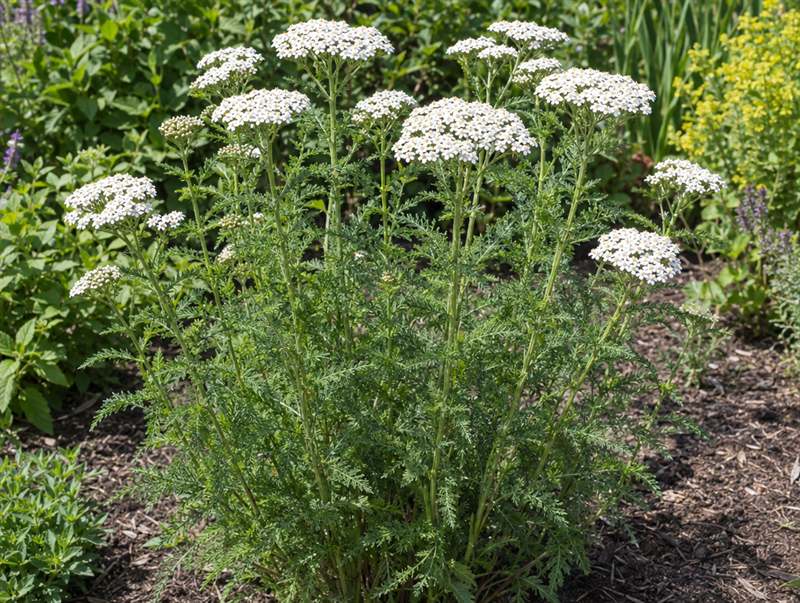 Common yarrow: flat clusters of tiny white flowers over feathery, fern-like leaves